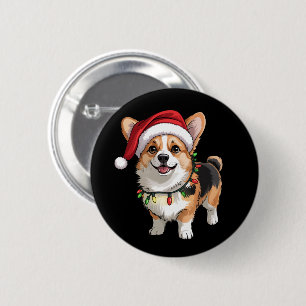 Santa Pembroke Welsh Corgi Weihnachtsbaumlichter Button