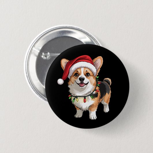 Santa Pembroke Welsh Corgi Weihnachtsbaumlichter Button (Vorne & Hinten)