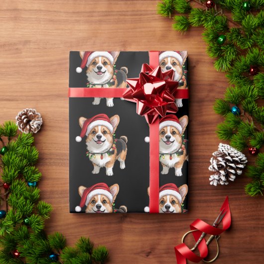 Santa Pembroke Welsh Corgi Weihnachtsbaumlichter Geschenkpapier (Feiertagsgeschenk)