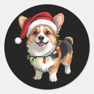 Santa Pembroke Welsh Corgi Weihnachtsbaumlichter Runder Aufkleber