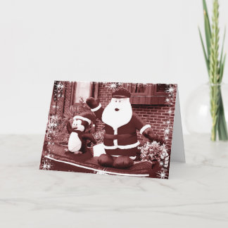 Santa & Penguin Friend Waving Feiertagskarte