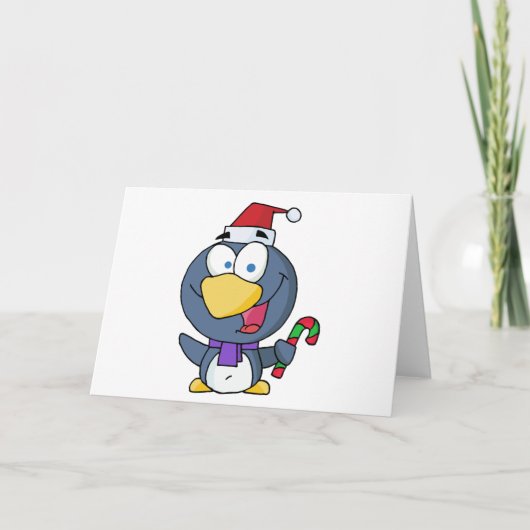 Santa Penguin mit Candy Cane Feiertagskarte (Vorderseite)