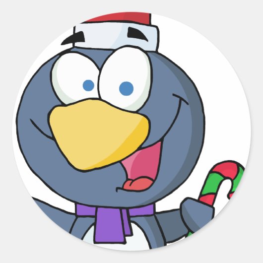 Santa Penguin mit Candy Cane Runder Aufkleber (Vorderseite)