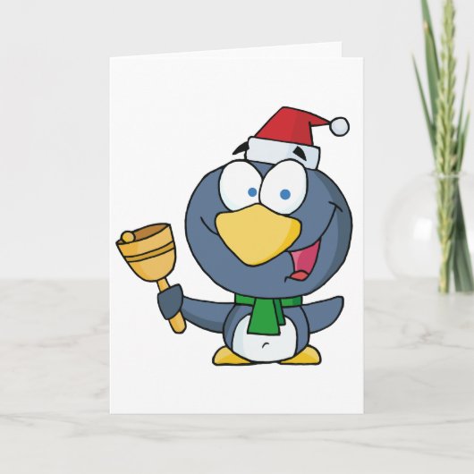 Santa Penguin mit Jingle Bell Feiertagskarte (Vorderseite)