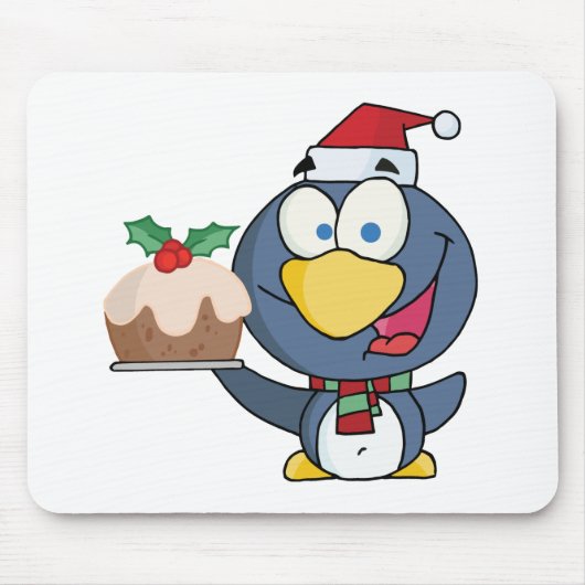 Santa Penguin mit Weihnachtskuchen Mousepad (Vorne)