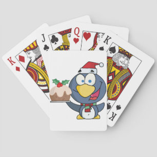 Santa Penguin mit Weihnachtskuchen Spielkarten