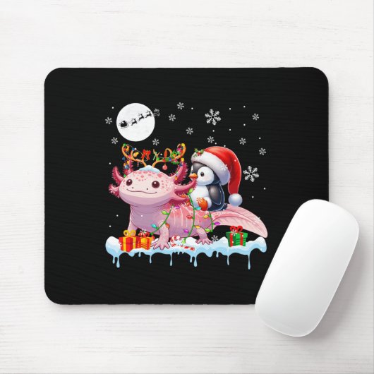 Santa Penguin Riding Axolotl Rentier Christmas Se Mousepad (Mit Mouse)