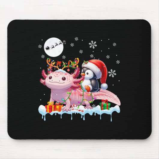 Santa Penguin Riding Axolotl Rentier Christmas Se Mousepad (Vorne)