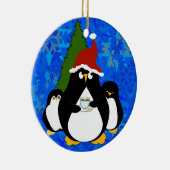 Santa Penguin und kleine Pinguine Keramik Ornament (Rechts)