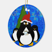 Santa Penguin und kleine Pinguine Keramik Ornament (Links)