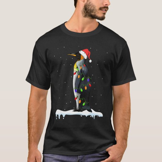 Santa Penguin Weihnachten Lichter Pinguin Weihnach T-Shirt (Vorderseite)