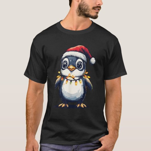 Santa Penguin Weihnachtsbeleuchtung Boys Girls Pen T-Shirt (Vorderseite)