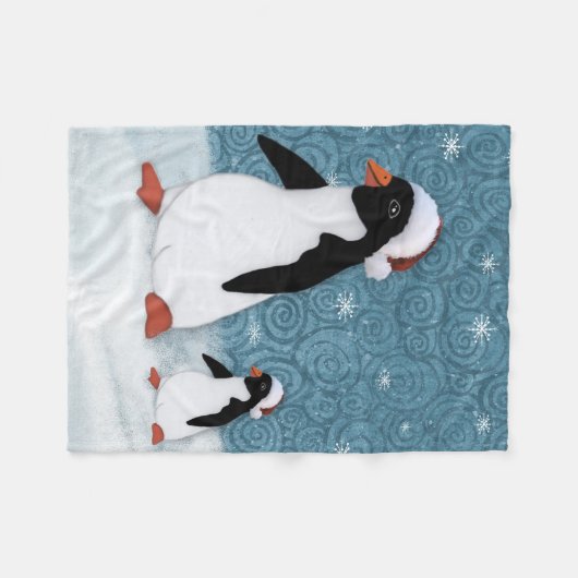 Santa Penguins Fleece Blanket (Vorderseite (Horizontal))