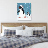 Santa Penguins Stretched Canvas Print Leinwanddruck (Insitu (Schlafzimmer))
