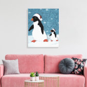 Santa Penguins Stretched Canvas Print Leinwanddruck (Insitu (Wohnzimmer))