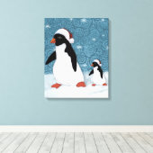 Santa Penguins Stretched Canvas Print Leinwanddruck (Insitu (Holzboden))