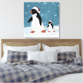 Santa Penguins Stretched Canvas Print Leinwanddruck (Insitu (Schlafzimmer))
