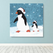 Santa Penguins Stretched Canvas Print Leinwanddruck (Insitu (Holzboden))