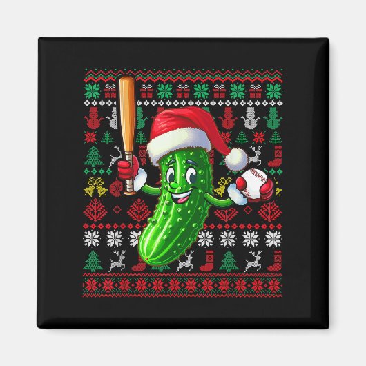 Santa Pickle Playing Baseball Xmas Player Vegan Sw Magnet (Vorne)