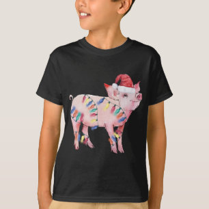 Santa Pig Weihnachtslicht Glühwein Weihnachten T-Shirt