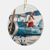 Santa Pilot fliegt Flugzeug Sonniges Foto Weihnach Keramik Ornament (Links)