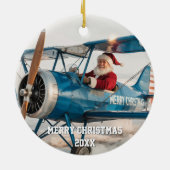 Santa Pilot fliegt Flugzeug Sonniges Foto Weihnach Keramik Ornament (Hinten)