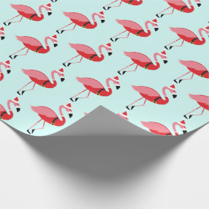Santa Pink Flamingo Blue Christmas Pattern Geschenkpapier