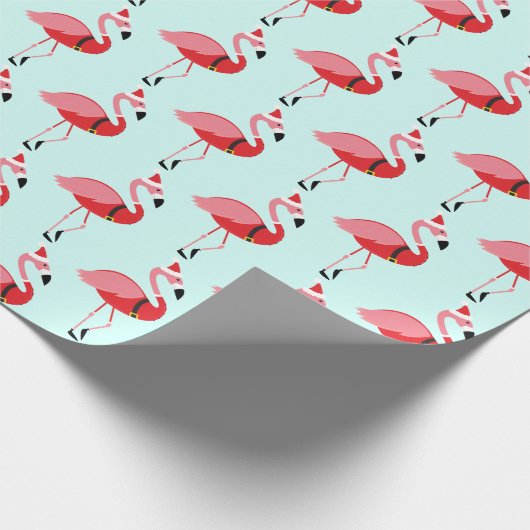 Santa Pink Flamingo Blue Christmas Pattern Geschenkpapier (Ecke)