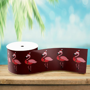 Santa Pink Flamingo Burgund Weihnachten Ripsband