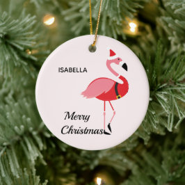 Santa Pink Flamingo Holiday Animal Frohe Weihnacht Keramik Ornament
