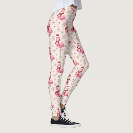 Santa Pink Flamingo Holiday Print Leggings (Rechts)