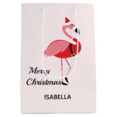 Santa Pink Flamingo Name Tier Frohe Weihnachten Mittlere Geschenktüte (Rückseite)