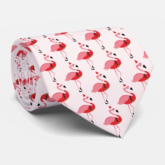 Santa Pink Flamingo Novelty Christmas Krawatte (Gerollt)