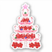 Santa Pink Flamingo Weihnachtsbaum Aufkleber (Vorderseite)