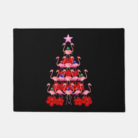 Santa Pink Flamingo Weihnachtsbaum Fußmatte (Vorderseite)
