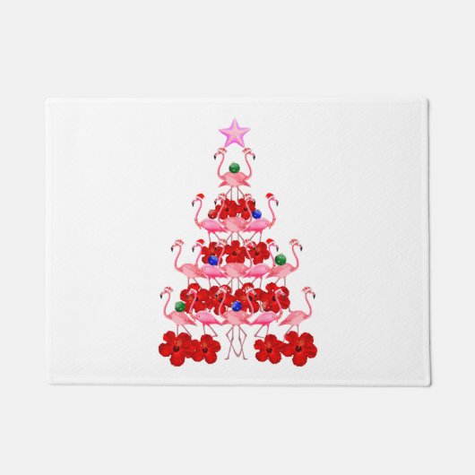 Santa Pink Flamingo Weihnachtsbaum Fußmatte (Vorderseite)