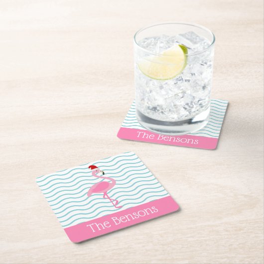 Santa Pink Flamingo Weihnachtsbuch Untersetzer (Vor Ort)