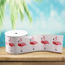 Santa Pink Flamingo Weihnachtsfeiertag Muster Ripsband