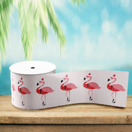 Santa Pink Flamingo Weihnachtsfeiertag Muster Ripsband