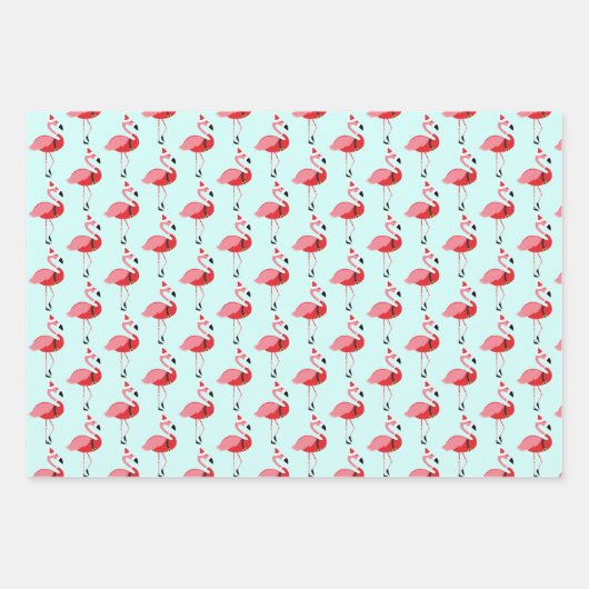 Santa Pink Flamingo Weihnachtsmuster Geschenkpapier Set (Vorderseite)