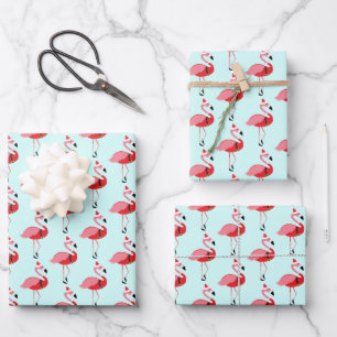 Santa Pink Flamingo Weihnachtsmuster Geschenkpapier Set