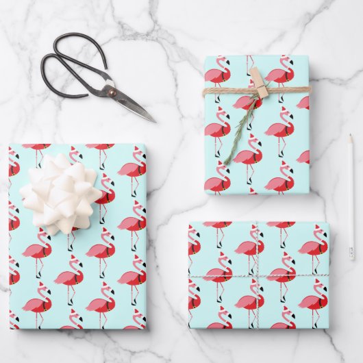 Santa Pink Flamingo Weihnachtsmuster Geschenkpapier Set (Vorderseite)