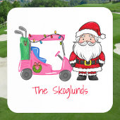 Santa Pink Golf Cart Weihnachten mit Lichterkranz Getränkeuntersetzer
