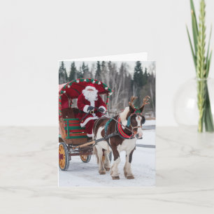 Santa Pinto Entwurf Pferde Antlers Red Green Wagon Karte