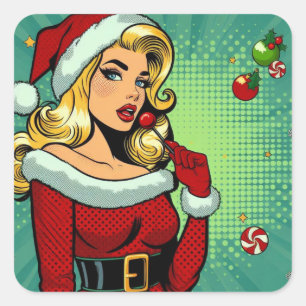 Santa Pinup: Pop Art Glamour Quadratischer Aufkleber