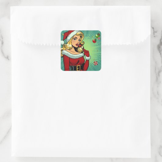 Santa Pinup: Pop Quadratischer Aufkleber (Tasche)