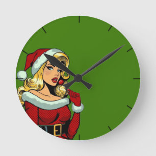 Santa Pinup: Pop Runde Wanduhr