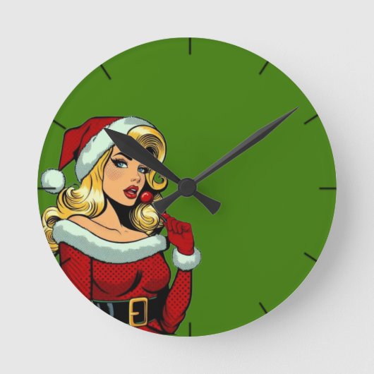 Santa Pinup: Pop Runde Wanduhr (Vorderseite)