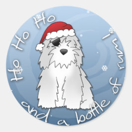 Santa Pirate Old English Sheepdog Runder Aufkleber