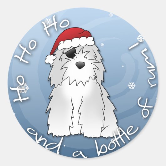 Santa Pirate Old English Sheepdog Runder Aufkleber (Vorderseite)